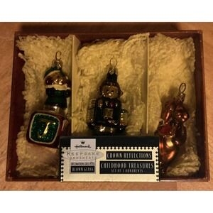 Hallmark 1999 Crown Reflections, Childhood Treasures 3 Blown Glass VTG Ornaments